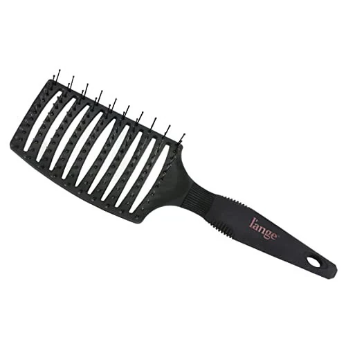 L'ANGE HAIR Siena Wide Curved Vented Detangle Brush | Nylon Bristles | Best for Tangles and Knots | Ideal for Men and Women | Vented for Airflow | Black - 6