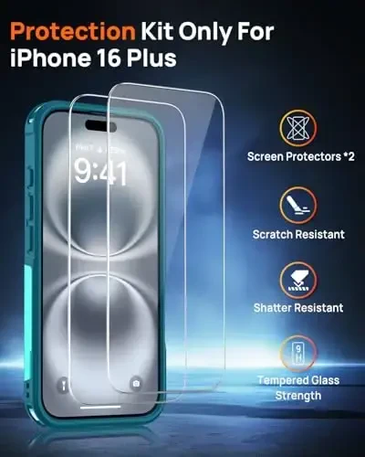 Lanhiem for 16 Plus Case Tough Rugged Cover Teal Magnetic, 2 Tempered Glass Screen Protector Compatible with MagSafe 10 FT Military Shockproof Heavy Duty, 6.7