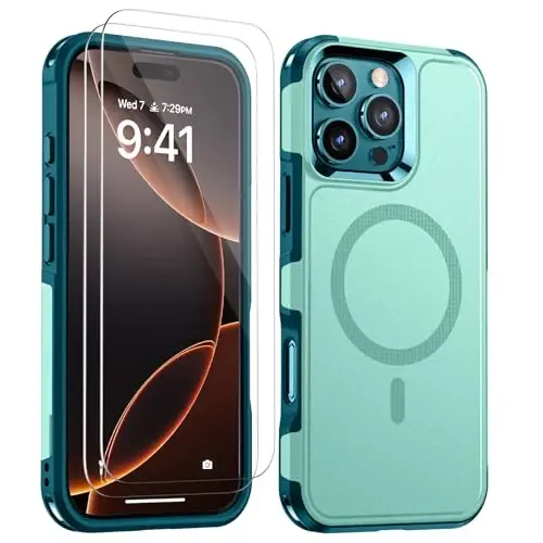 Lanhiem чехол для iPhone 16 Pro Max Magnetic, [2 шт. защитная пленка для экрана из закаленного стекла] [Совместимость с MagSafe] [Ударопрочный по военному стандарту] Прочный чехол для iPhone 16 Pro Max (6,9