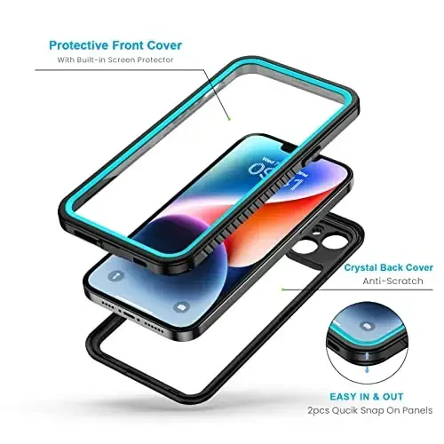 Lanhiem для iPhone 14, IP68 Водонепроницаемый Пыленепроницаемый Ударопрочный чехол 14 со встроенной защитной пленкой для экрана, Полностью герметичная защитная передняя и задняя крышка для iPhone 14, 6,1 дюйма (синий) - 3