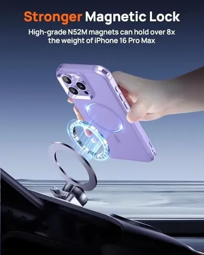 Lanhiem for 16 Pro Max Case Purple Magnetic, 2 Tempered Glass Screen Protector MagSafe bilan mos keladigan harbiy sinfdagi zarbaga chidamli og‘ir vazifali g‘ilof, 6,9