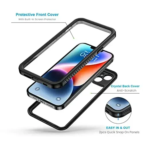 Lanhiem for iPhone 14 Case, IP68 Waterproof Dustproof with Built-in Screen Protector, Rugged Full Body Shockproof Phone Cover for iPhone 14, 6.1 inch (Black) - 3