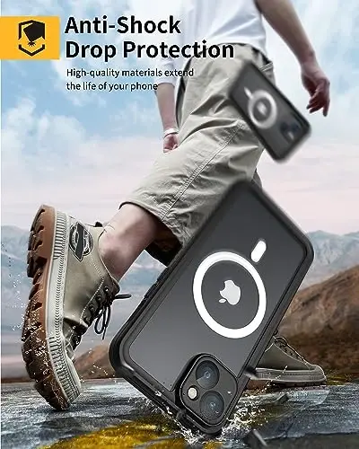 Lanhiem for iPhone 14 Magnetic Case, Waterproof Dustproof Shockproof Case with Built-in Screen Protector Compatible with Magsafe, Full Body Protective Cover for iPhone 14 6.1 inch -Black - 5