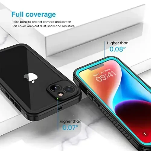Lanhiem for iPhone 14 Plus Case, IP68 Suv o'tkazmaydigan Chang o'tkazmaydigan Zarba o'tkazmaydigan O'rnatilgan Ekran himoyachisi bilan, iPhone 14 Plus uchun to'liq korpus himoya qopqog'i - 6,7 dyuym (Moviy) - 6