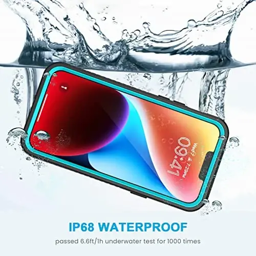 Lanhiem for iPhone 14 Plus Case, IP68 Suv o'tkazmaydigan Chang o'tkazmaydigan Zarba o'tkazmaydigan O'rnatilgan Ekran himoyachisi bilan, iPhone 14 Plus uchun to'liq korpus himoya qopqog'i - 6,7 dyuym (Moviy) - 4