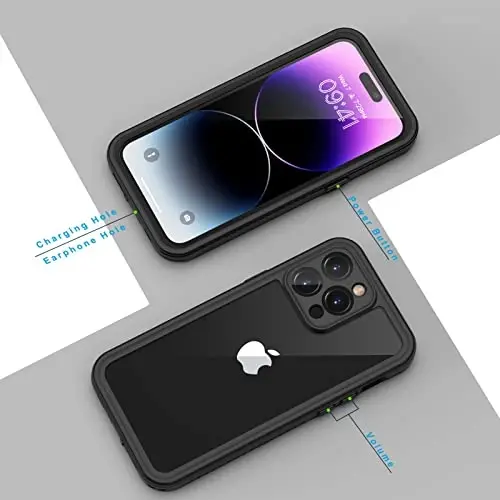 Lanhiem for iPhone 14 Pro Case, IP68 Waterproof Dustproof Case with Built-in Screen Protector, Rugged Full Body Shockproof Phone Case for iPhone 14 Pro, 6.1 inch (Black) - 6