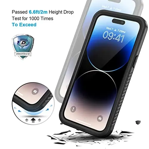 Lanhiem for iPhone 14 Pro Max Case, IP68 Waterproof Dustproof Case with Built-in Screen Protector, Rugged Full Body Shockproof Phone Case for iPhone 14 Pro Max 6.7 inch, Black - 5