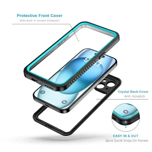 Lanhiem for iPhone 15 Case, IP68 Waterproof Dustproof Shockproof Cases with Built-in Screen Protector, 360 Full Body Protective Heavy Duty Rugged Phone Cover for iPhone 15-6.1 inch (Blue) - 3