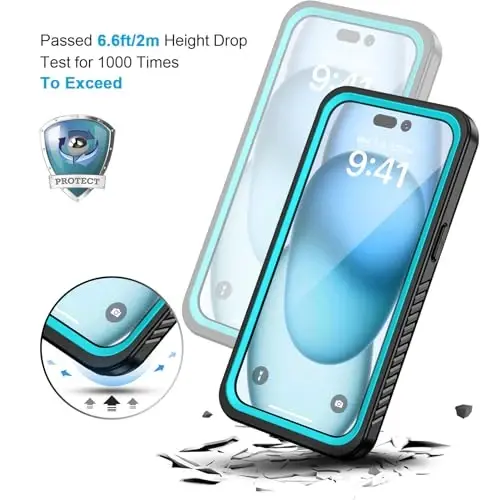 Lanhiem for iPhone 15 Case, IP68 Waterproof Dustproof Shockproof Cases with Built-in Screen Protector, 360 Full Body Protective Heavy Duty Rugged Phone Cover for iPhone 15-6.1 inch (Blue) - 5