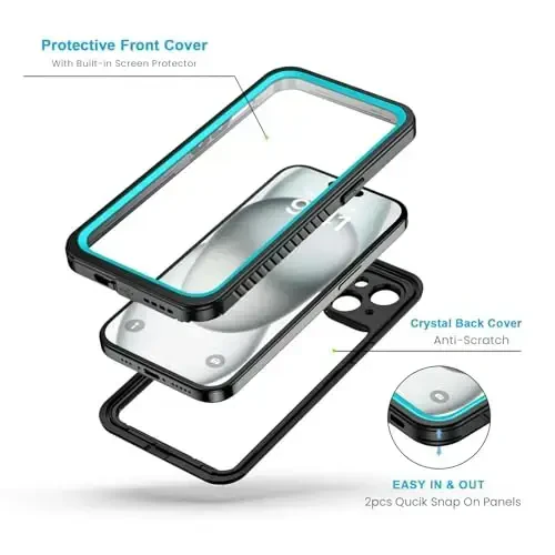 Lanhiem for iPhone 15 Plus Case, IP68 Waterproof Dustproof Shockproof Cases with Built-in Screen Protector, 360 Full Body Protective Front and Back Cover for iPhone 15 Plus - 6.7 inch (Blue) - 3