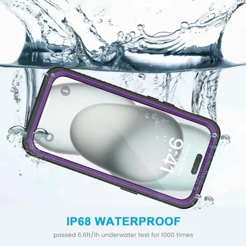 Lanhiem for iPhone 15 Plus Case, IP68 Waterproof Dustproof Shockproof Cases with Built-in Screen Protector, 360 Full Body Protective Front and Back Cover for iPhone 15 Plus - 6.7 inch (Purple) - 2