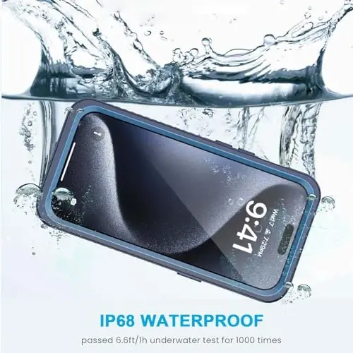 Lanhiem for iPhone 15 Pro Case, IP68 Waterproof Dustproof Shockproof Case with Built-in Screen Protector, Full Body Protective Heavy Duty Phone Cover for iPhone 15 Pro - 6.1 inch (Dark Blue) - 2