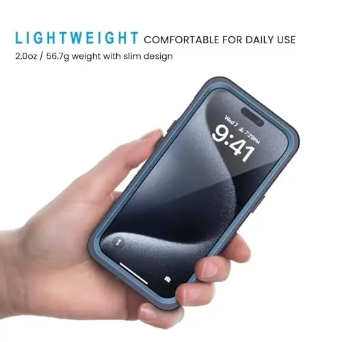 Lanhiem for iPhone 15 Pro Case, IP68 Waterproof Dustproof Shockproof Case with Built-in Screen Protector, Full Body Protective Heavy Duty Phone Cover for iPhone 15 Pro - 6.1 inch (Dark Blue) - 4