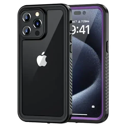 Lanhiem for iPhone 15 Pro Case, IP68 Waterproof Dustproof Shockproof Cases with Built-in Screen Protector, Full Body Sealed Protective Front and Back Cover for iPhone 15 Pro - 6.1 inch (Purple) - LANHIEM
