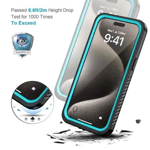 Lanhiem for iPhone 15 Pro Max Case, IP68 Waterproof Dustproof Shockproof Cases with Built-in Screen Protector, 360 Full Body Heavy Duty Rugged Phone Cover for iPhone 15 Pro Max - 6.7 inch (Blue) - 5