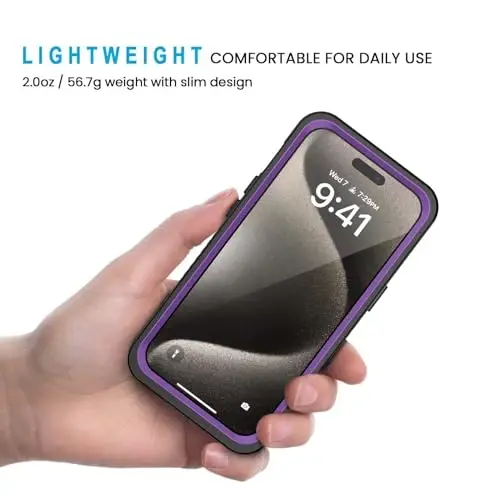 Lanhiem for iPhone 15 Pro Max Case, IP68 Waterproof Dustproof Shockproof Cases with Built-in Screen Protector, 360 Full Body Heavy Duty Rugged Phone Cover for iPhone 15 Pro Max - 6.7 inch (Purple) - 4
