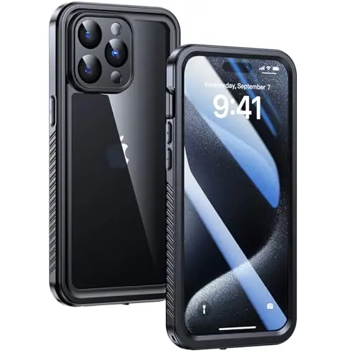 Lanhiem for iPhone 15 Pro Max Waterproof Case, Dustproof Case Built-in Screen Protector & Camera Protection, Full Body Heavy Duty Rugged Clear Phone Cover for 15 Pro Max (Black) - 1