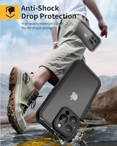 Lanhiem for iPhone 15 Pro Max Waterproof Case, Dustproof Case Built-in Screen Protector & Camera Protection, Full Body Heavy Duty Rugged Clear Phone Cover for 15 Pro Max (Black) - 4