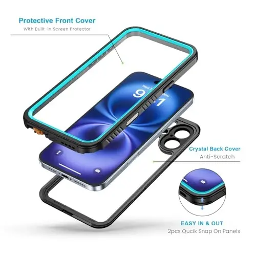 Lanhiem for iPhone 16 Case, IP68 Waterproof Dustproof Shockproof Cases with Built-in Screen Protector, 360 Full Body Protective Heavy Duty Rugged Phone Cover for iPhone 16-6.1 inch (Blue) - 3