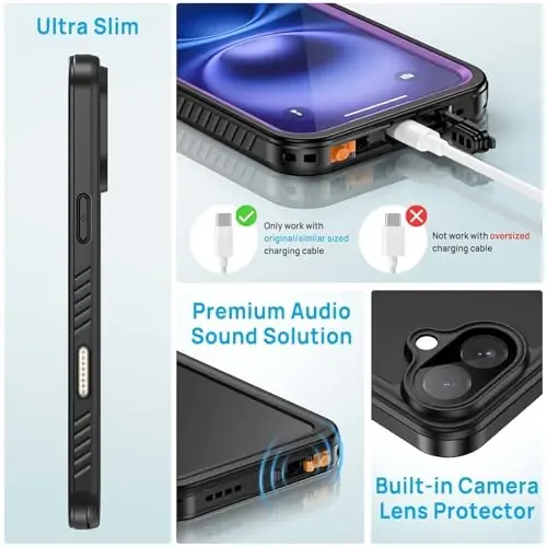 Lanhiem for iPhone 16 Case, IP68 Waterproof Dustproof Shockproof Cases with Built-in Screen Protector, 360 Full Body Protective Heavy Duty Rugged Phone Cover for iPhone 16-6.1 inch (Purple) - 5