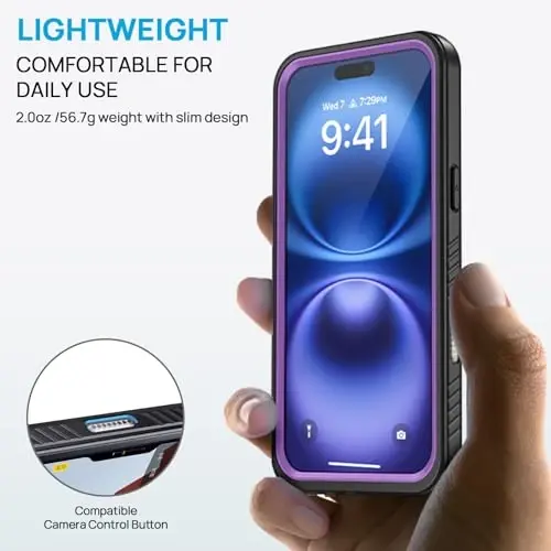 Lanhiem for iPhone 16 Case, IP68 Waterproof Dustproof Shockproof Cases with Built-in Screen Protector, 360 Full Body Protective Heavy Duty Rugged Phone Cover for iPhone 16-6.1 inch (Purple) - 4