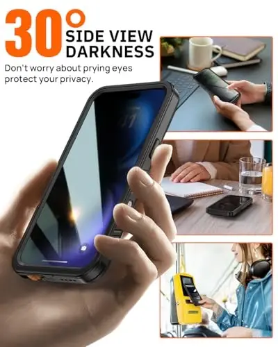 Lanhiem for iPhone 16 Privacy Case, IP68 Waterproof Dustproof Cover, [Compatible with MagSafe] [Built in Anti-Spy Screen Protector] Heavy Duty Full Body Rugged Magnetic Phone Case (Black/Clear) - 4