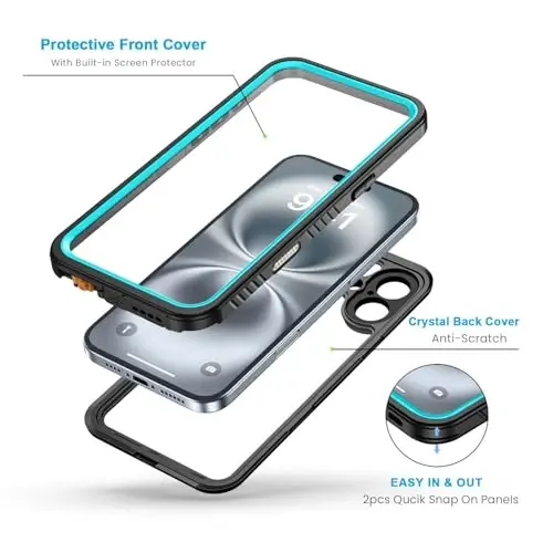 Lanhiem for iPhone 16 Plus Case, IP68 Waterproof Dustproof Shockproof Cases with Built-in Screen Protector, 360 Full Body Heavy Duty Rugged Phone Cover for iPhone 16 Plus - 6.7 inch (Blue) - 3