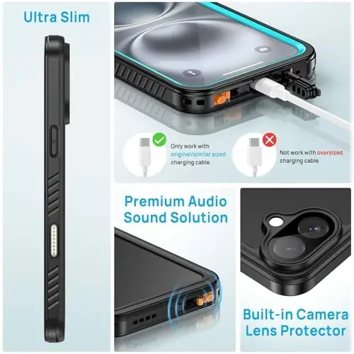 Lanhiem for iPhone 16 Plus Case, IP68 Waterproof Dustproof Shockproof Cases with Built-in Screen Protector, 360 Full Body Heavy Duty Rugged Phone Cover for iPhone 16 Plus - 6.7 inch (Blue) - 5
