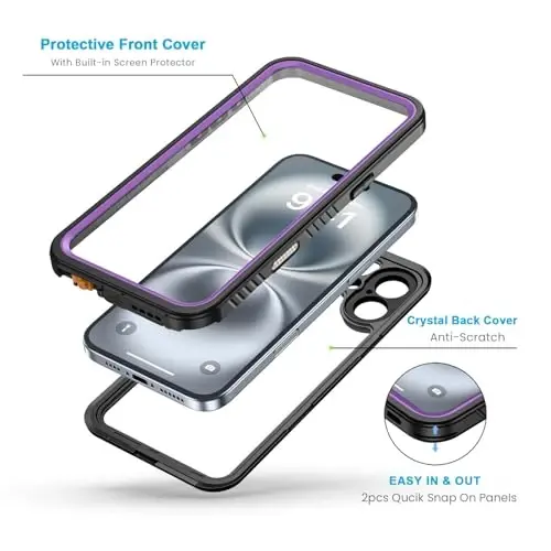 Lanhiem for iPhone 16 Plus Case, IP68 Waterproof Dustproof Shockproof Cases with Built-in Screen Protector, 360 Full Body Heavy Duty Rugged Phone Cover for iPhone 16 Plus - 6.7 inch (Purple) - 3