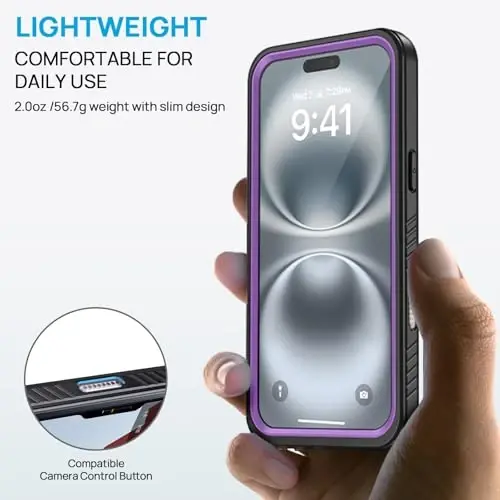 Lanhiem for iPhone 16 Plus Case, IP68 Waterproof Dustproof Shockproof Cases with Built-in Screen Protector, 360 Full Body Heavy Duty Rugged Phone Cover for iPhone 16 Plus - 6.7 inch (Purple) - 4