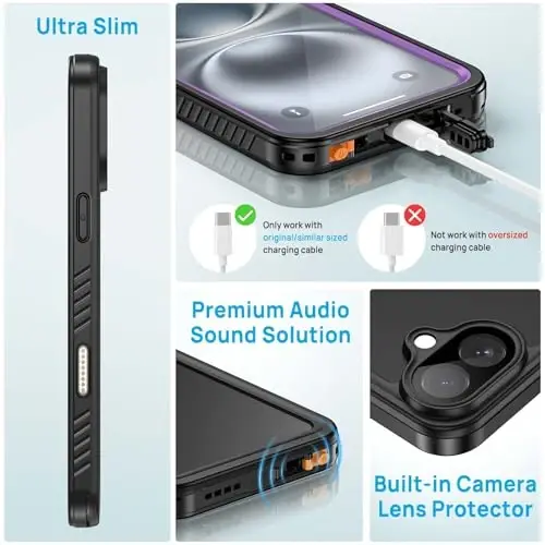 Lanhiem for iPhone 16 Plus Case, IP68 Waterproof Dustproof Shockproof Cases with Built-in Screen Protector, 360 Full Body Heavy Duty Rugged Phone Cover for iPhone 16 Plus - 6.7 inch (Purple) - 5
