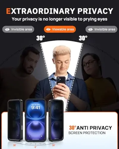 Lanhiem for iPhone 16 Privacy Case, Waterproof Dustproof Shockproof Cases for iPhone 16 with Privacy Screen Protector, Full Body Heavy Duty Protective Cover for iPhone 16-6.1 inch (Black) - 3