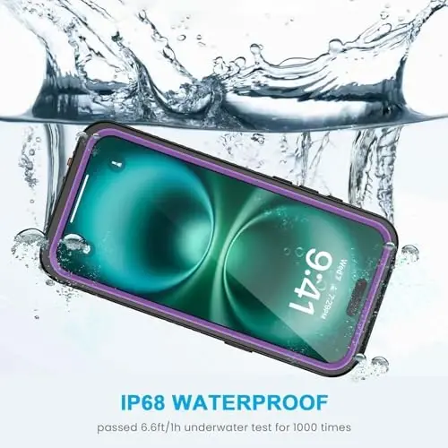 Lanhiem for iPhone 16 Pro Case, IP68 Waterproof Dustproof Shockproof Cases with Built-in Screen Protector, Full Body Protective Heavy Duty Rugged Phone Cover for iPhone 16 Pro - 6.3 inch (Purple) - 2