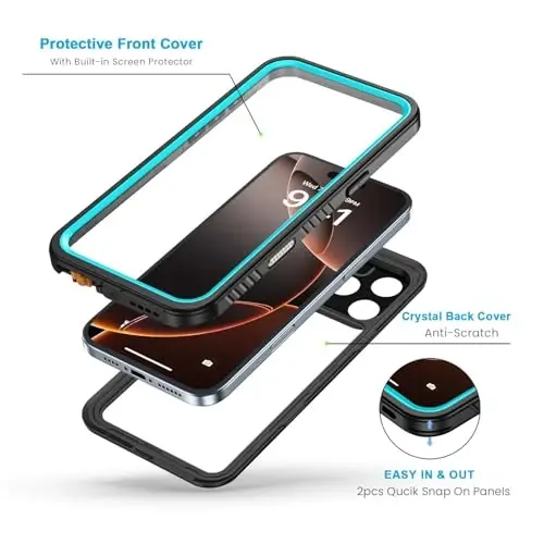 Lanhiem for iPhone 16 Pro Max Case, IP68 Waterproof Dustproof Shockproof Cases with Built-in Screen Protector, Full Body Heavy Duty Rugged Phone Cover for iPhone 16 Pro Max - 6.9 inch (Blue) - 3