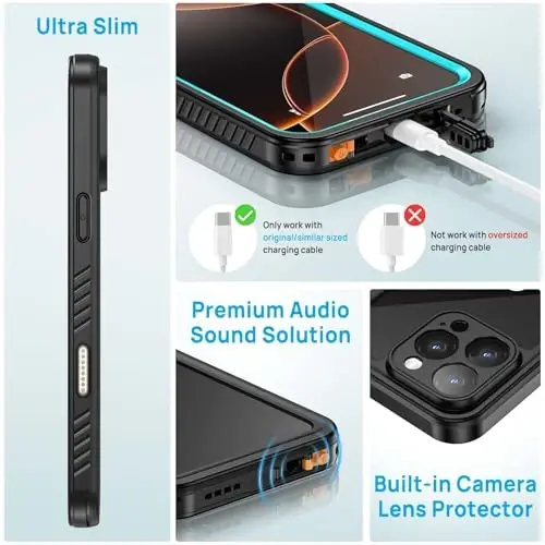 Lanhiem for iPhone 16 Pro Max Case, IP68 Waterproof Dustproof Shockproof Cases with Built-in Screen Protector, Full Body Heavy Duty Rugged Phone Cover for iPhone 16 Pro Max - 6.9 inch (Blue) - 5