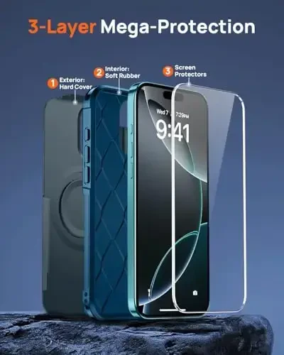 Lanhiem for iPhone 16 Pro Max Case Magnetic, [2 Pack Tempered Glass Screen Protector][Compatible with MagSafe][Military Grade Shockproof] Heavy Duty Cover for iPhone 16 Pro Max (6.9