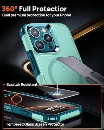 Lanhiem for iPhone 16 Pro Max Case Magnetic, [2 Pack Tempered Glass Screen Protector][Compatible with MagSafe][Military Grade Shockproof] Heavy Duty Cover for iPhone 16 Pro Max (6.9