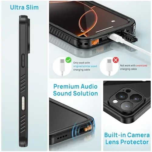 Lanhiem for iPhone 16 Pro Max Waterproof Case, Dustproof Case Built-in Screen Protector & Camera Protection, 360 Full Body Heavy Duty Waterproof Phone Case 6.9