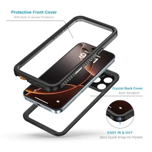 Lanhiem for iPhone 16 Pro Max Waterproof Case, Dustproof Case Built-in Screen Protector & Camera Protection, 360 Full Body Heavy Duty Waterproof Phone Case 6.9