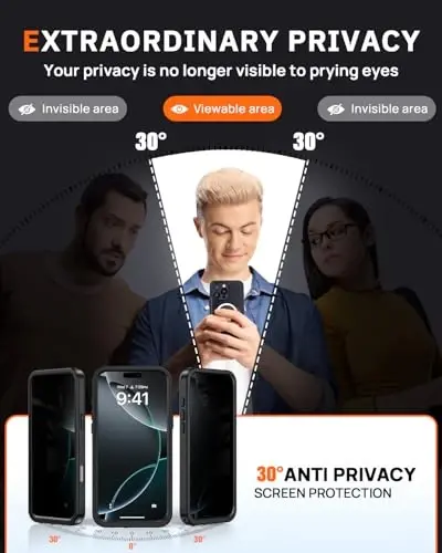 Lanhiem for iPhone 16 Pro Privacy Case, IP68 Waterproof Dustproof, [Compatible with MagSafe] [Built in Anti-Spy Screen Protector] Heavy Duty Full Body Rugged Magnetic Phone Case (Black/Clear) - 3