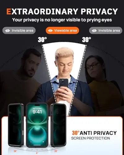 Lanhiem for iPhone 16 Pro Privacy Case, Waterproof Dustproof Shockproof Cover for 16 Pro with Privacy Screen Protector, Full Body Protective Phone Case for iPhone 16 Pro - 6.3 inch (Black) - 4