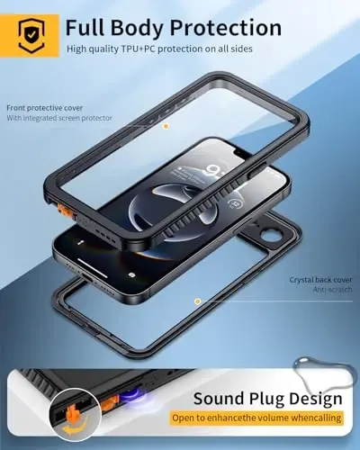 Lanhiem for iPhone 16e Case, IP68 Waterproof Dustproof Shockproof Cases with Built-in Screen Protector, 360 Full Body Protective Heavy Duty Rugged Phone Cover for iPhone 16e 2025 6.1 inch (Black) - 3