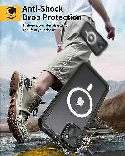 Lanhiem iPhone 14 magnitli g‘ilofi, suv o‘tkazmaydigan chang o‘tkazmaydigan zarbga chidamli g‘ilof, o‘rnatilgan ekran himoyachisi Magsafe bilan mos, iPhone 14 6.1 dyuym uchun to‘liq himoya qopqog‘i - qora - 5