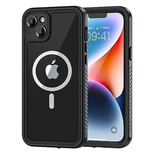 Lanhiem iPhone 14 magnitli g‘ilofi, suv o‘tkazmaydigan chang o‘tkazmaydigan zarbga chidamli g‘ilof, o‘rnatilgan ekran himoyachisi Magsafe bilan mos, iPhone 14 6.1 dyuym uchun to‘liq himoya qopqog‘i - qora - LANHIEM