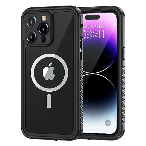 Lanhiem for iPhone 14 Pro Magnetic Case, Waterproof Dustproof Shockproof Case with Built-in Screen Protector Compatible with Magsafe, Full Body Protective Cover for iPhone 14 Pro 6.1 inch -Black 