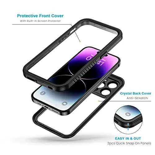Lanhiem for iPhone 14 Pro Case, IP68 Waterproof Dustproof Case with Built-in Screen Protector, Rugged Full Body Shockproof Phone Case for iPhone 14 Pro, 6.1 inch (Black) - 9
