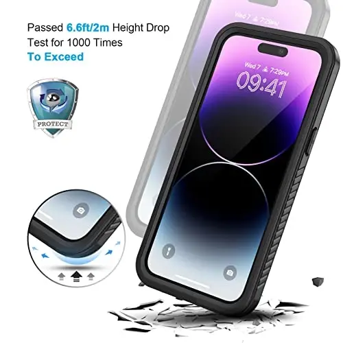 Lanhiem for iPhone 14 Pro Case, IP68 Waterproof Dustproof Case with Built-in Screen Protector, Rugged Full Body Shockproof Phone Case for iPhone 14 Pro, 6.1 inch (Black) - 5
