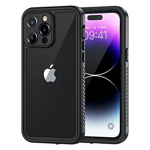 Lanhiem iPhone 14 Pro Kılıfı, Dahili Ekran Koruyuculu IP68 Su Geçirmez Toz Geçirmez Kılıf, iPhone 14 Pro için Sağlam Tam Gövde Darbeye Dayanıklı Telefon Kılıfı, 6,1 inç (Siyah) 