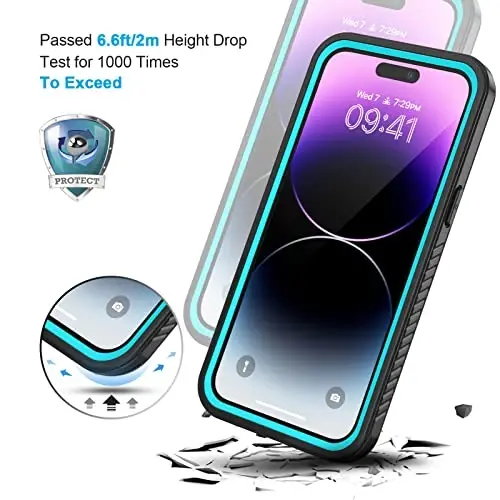 Lanhiem iPhone 14 Pro Kılıfı için, IP68 Su Geçirmez Toz Geçirmez Darbeye Dayanıklı 14 Pro Kılıfı Dahili Ekran Koruyuculu, iPhone 14 Pro için Tam Gövde Korumalı Ön ve Arka Kapak, 6.1 inç (Mavi) - 11