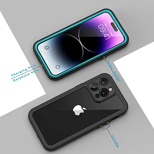 Lanhiem iPhone 14 Pro Kılıfı için, IP68 Su Geçirmez Toz Geçirmez Darbeye Dayanıklı 14 Pro Kılıfı Dahili Ekran Koruyuculu, iPhone 14 Pro için Tam Gövde Korumalı Ön ve Arka Kapak, 6.1 inç (Mavi) - 6